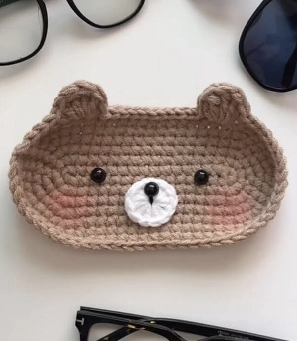 Crochet Bear Glasses Holder, Teddy Bear Eyeglass Tray, Gift For Him, Gift For Her, Mother’s Day Gift, Kitty Glasses Holder, Bear Case Holder - Image 2
