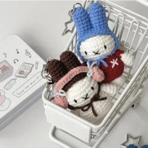 Handmade Crochet Miffy Bunny Lifestyle Keychain Bag With Charm, Handmade crochet Keychain, Keychain crochet, Easter day, Gift For Her