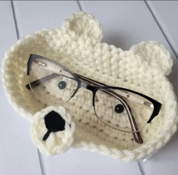 Crochet Bear Glasses Holder, Teddy Bear Eyeglass Tray, Bear Case Holder, Fox, Chicken, Bunny, Polar Bear Crochet Glasses Holder, Gift ForHer - Image 2