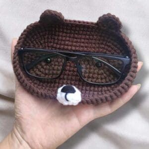 Crochet Bear Glasses Holder, Teddy Bear Eyeglass Tray, Gift For Him, Gift For Her, Mother’s Day Gift, Glasses Holder, Bear Case For Glasses