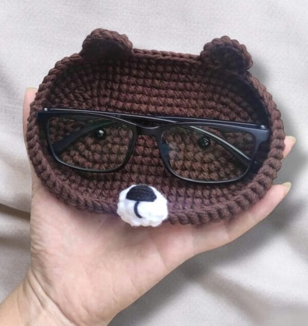 Crochet Bear Glasses Holder, Teddy Bear Eyeglass Tray, Gift For Him, Gift For Her, Mother’s Day Gift, Glasses Holder, Bear Case For Glasses